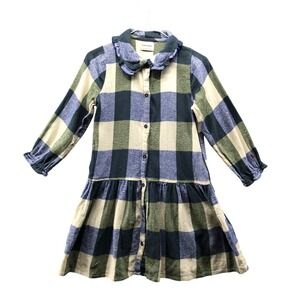 Bobo Choses Long Sleeve Flannel Dress Girls‎ 8-9 Years 134 cm Ruffle Blue Plaid